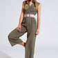 Sleeveless Jumpsuit with zipper detail and belt in khaki