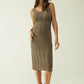 Q2 Sleeveless khaki knit midi dress with round neck