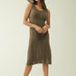 Sleeveless khaki knit midi dress with round neck