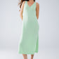 Q2 Sleeveless knitted Maxi Green Dress With Side Slit