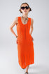 Q2 Sleeveless orange knit midi dress with round neck