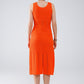 Sleeveless orange knit midi dress with round neck