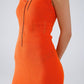 Sleeveless orange knit midi dress with round neck