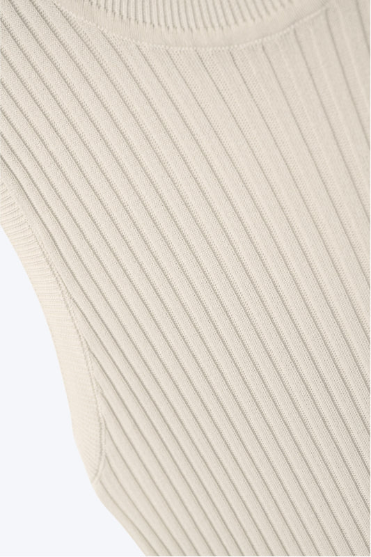 Sleeveless Ribbed knitted bodycon fit sweater In beige