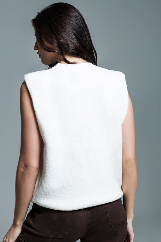 Jersey sin mangas en blanco con corazones de lentejuelas plateadas