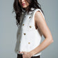 Sleeveless sweater in white with silver sequin hearts