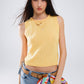 Q2 Sleeveless Yellow Sweater With Crew Neckline And Braid Detail At Neckline