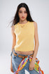 Q2 Sleeveless Yellow Sweater With Crew Neckline And Braid Detail At Neckline