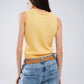 Sleeveless Yellow Sweater With Crew Neckline And Braid Detail At Neckline