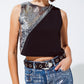 Q2 Sleevless Croptop With Diagonal Silver Sequin Detail in Black