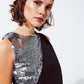 Sleevless Croptop With Diagonal Silver Sequin Detail in Black