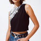 Sleevless Croptop With Diagonal Silver Sequin Detail in Black