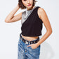 Sleevless Croptop With Diagonal Silver Sequin Detail in Black