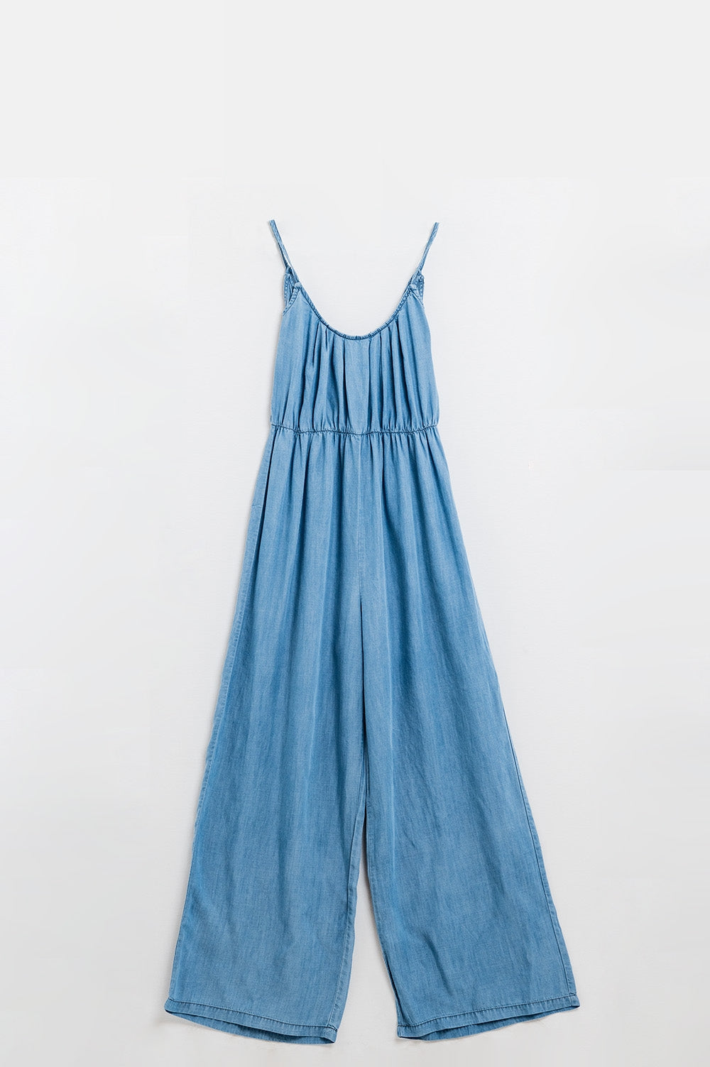 Sleevless Tencel Denim Jumpsuit With Elastic Waist