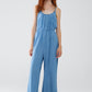 Q2 Sleevless Tencel Denim Jumpsuit With Elastic Waist