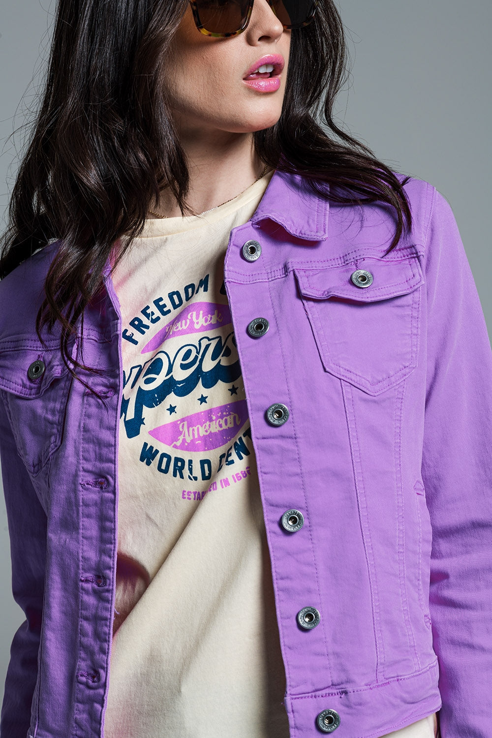 Slim denim trucker jacket in Lilac