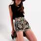 Q2 Slim shorts with elasticated waist in satin floral print