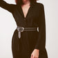 Slouchy plunge shirt maxi dress in black