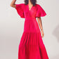 Q2 Smock V Neck Maxi Dress in fucsia