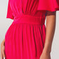 VESTIDO LARGO CON CUELLO V SMOCK en fucsia