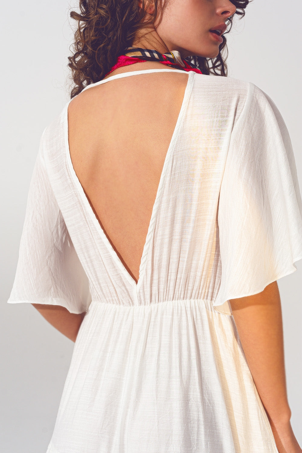 Smock V Neck Maxi Dress in White