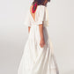 Smock V Neck Maxi Dress in White