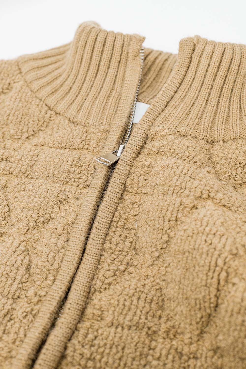 Soft chunky knit bomber jacket in camel color