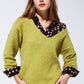 Q2 Soft green jumper with V Neck