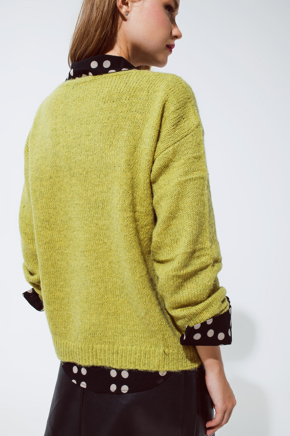 Soft green jumper with V Neck