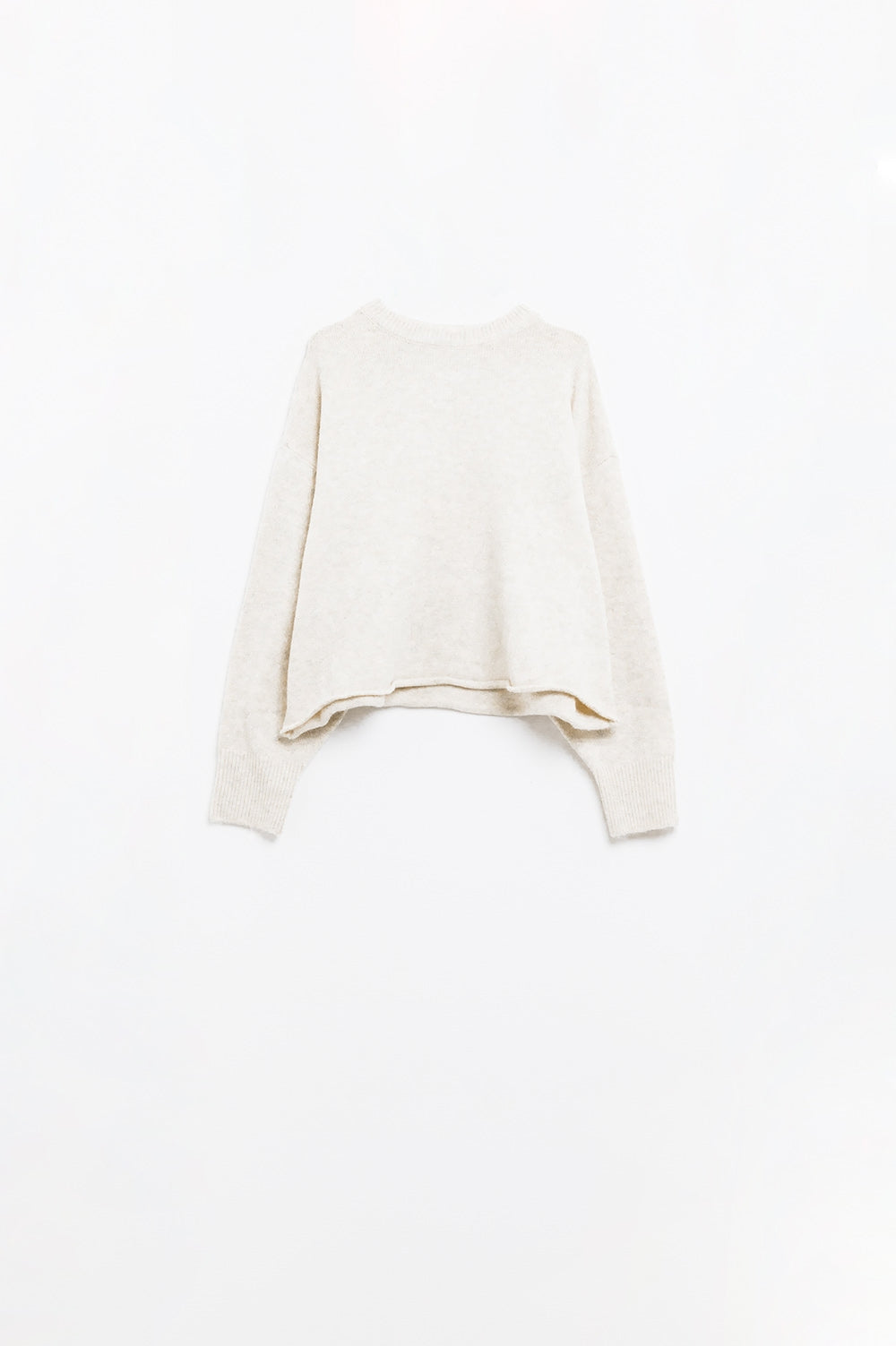 Q2 Soft knit beige jumper with balloon sleeves