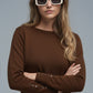 Soft knit Brown Sweater with sleeve button details