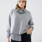 Q2 Soft knit grey jumper with balloon sleeves