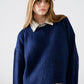 Q2 Soft knit navy jumper with balloon sleeves