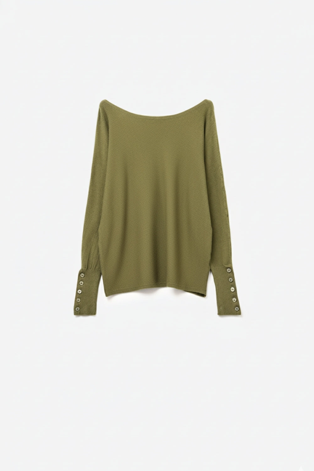 Q2 Soft knit olive green Sweater with sleeve button details