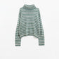 Q2 soft knit striped turtleneck sweater in green