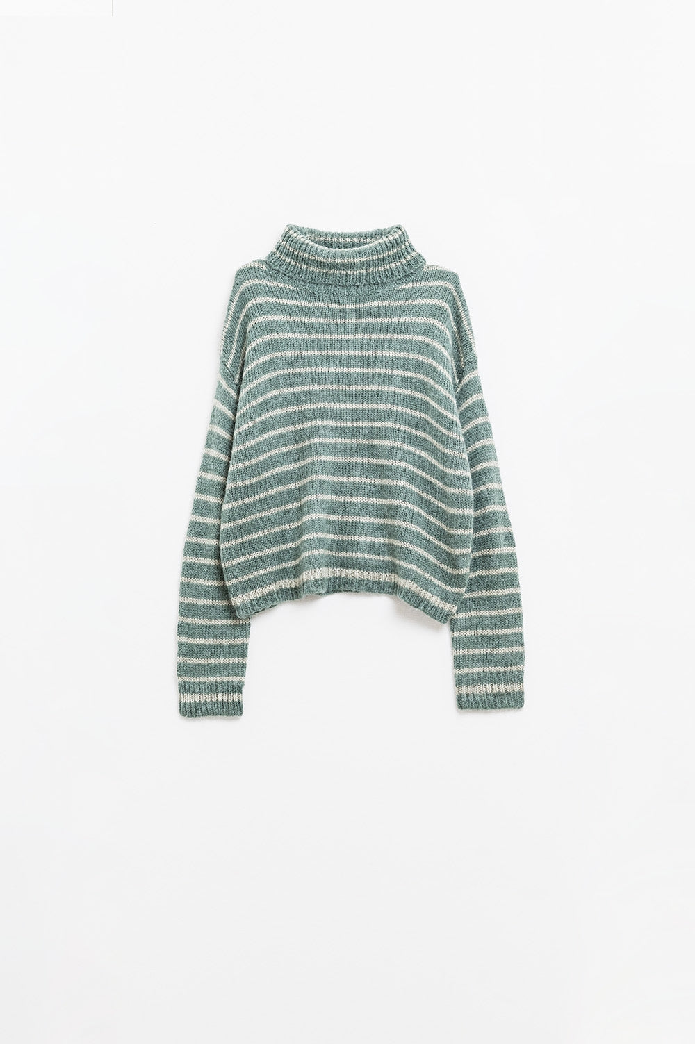 Q2 soft knit striped turtleneck sweater in green