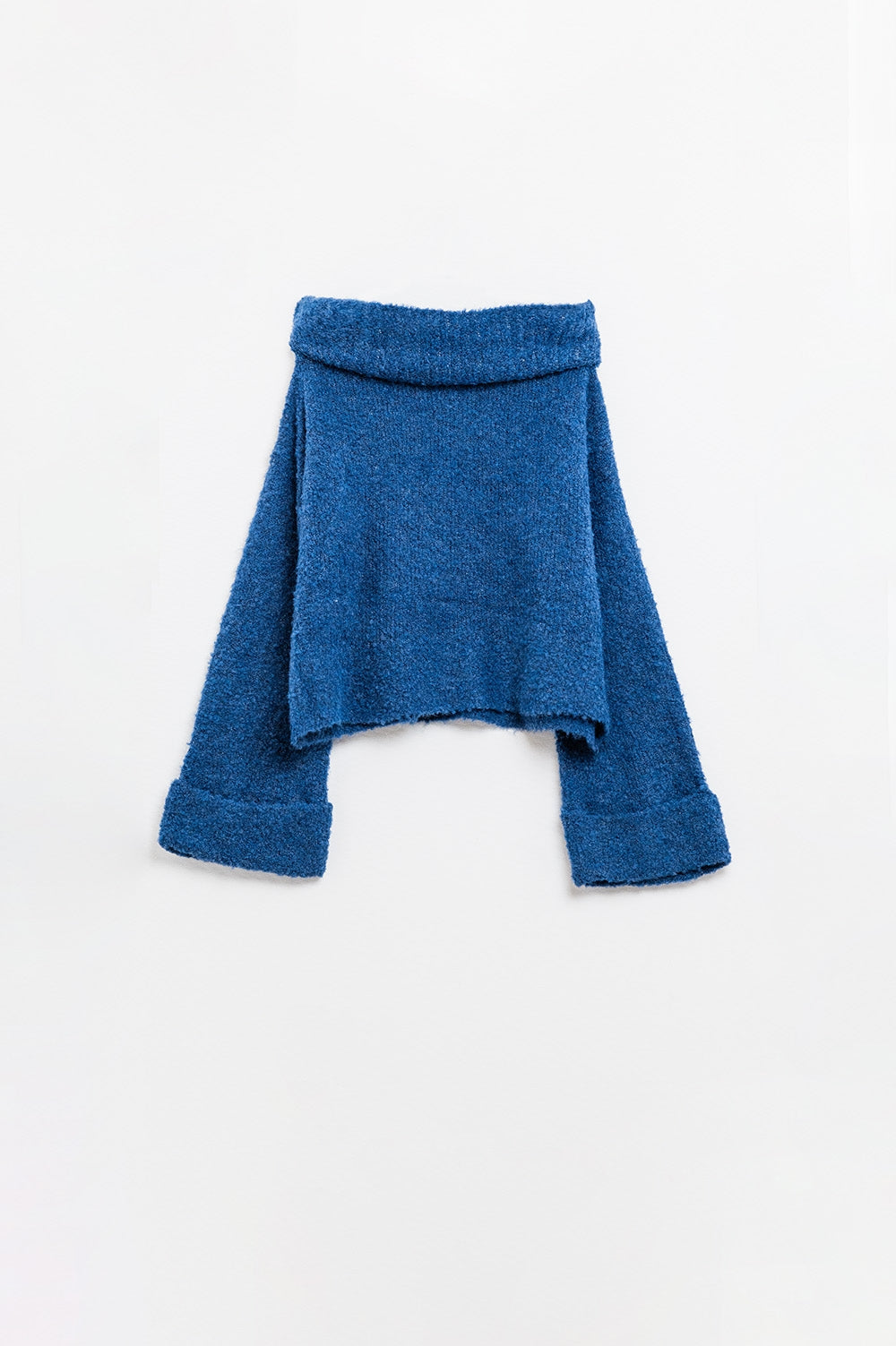 soft knitted high neck sweater in blue color