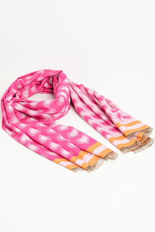 soft pink scarf with heart print