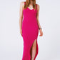 Q2 soft ribbed knitted midaxi dress in fuchsia