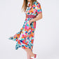 Q2 soft satin midi dress with flower print