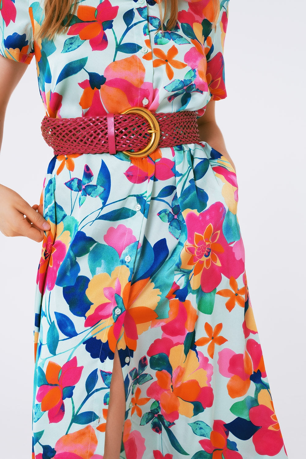 soft satin midi dress with flower print