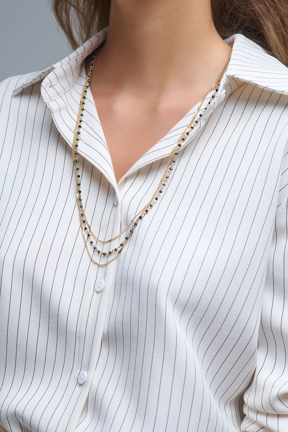 Sophisticated Pinstripe Cream-Striped High-Neck Shirt