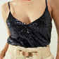 Spaguetti Strap Top With Deep V-Neckline In Navy Sequins