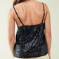 Spaguetti Strap Top With Deep V-Neckline In Navy Sequins