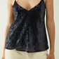 Spaguetti Strap Top With Deep V-Neckline In Navy Sequins