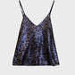 Spaguetti Strap Top With Deep V-Neckline In Navy Sequins