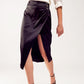 Q2 Split front midi skirt in black