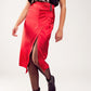 Q2 Split front midi skirt in red