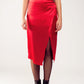 Split front midi skirt in red