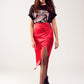 Split front midi skirt in red